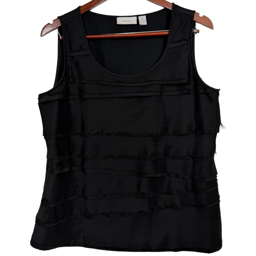Chico's Black Tiered‎ Fringe Sleeveless Shell Tank Top Size 2 Large 4500824